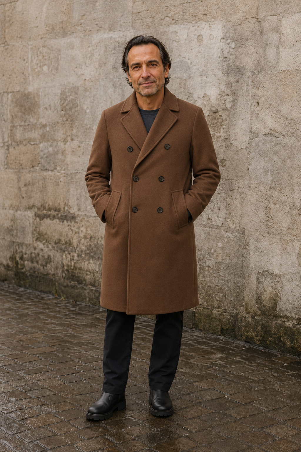 Cotton Blend Notch Lapel Trench Coat - voorkant gesloten