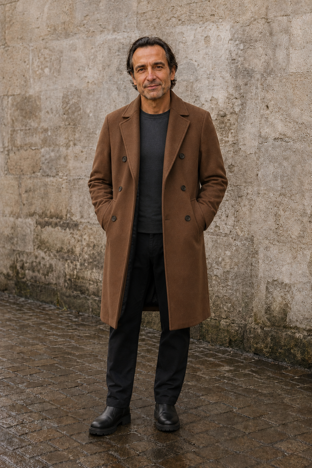 Cotton Blend Notch Lapel Trench Coat - voorkant open