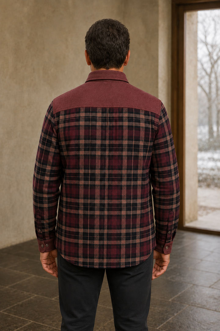 Cotton Blend Plaid Shirt Jacket - back