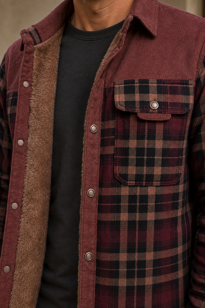 Cotton Blend Plaid Shirt Jacket - closeup