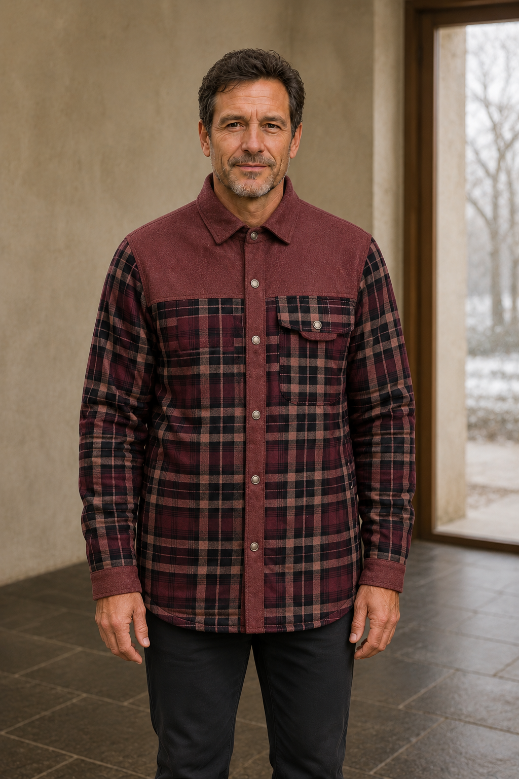 Cotton Blend Plaid Shirt Jacket - hero closed