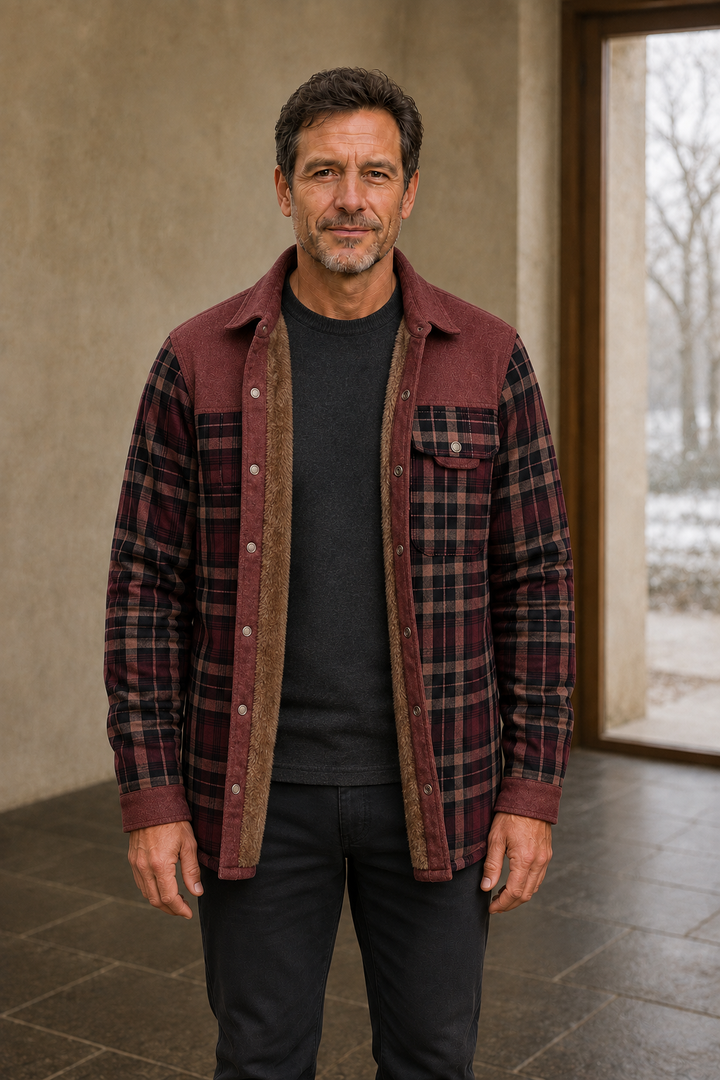 Cotton Blend Plaid Shirt Jacket - hero open