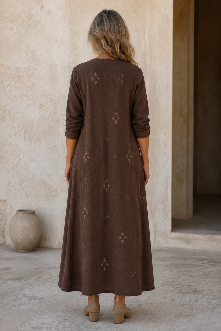 Cotton Blend Printed Shirt Dress - back view