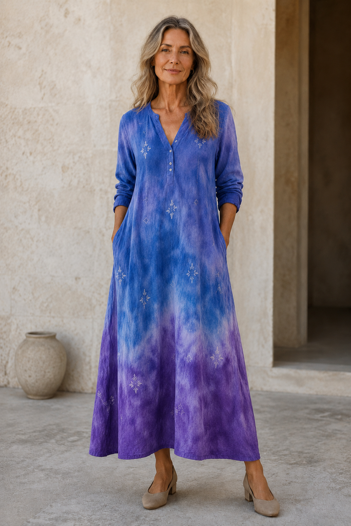Cotton Blend Printed Shirt Dress - Blue