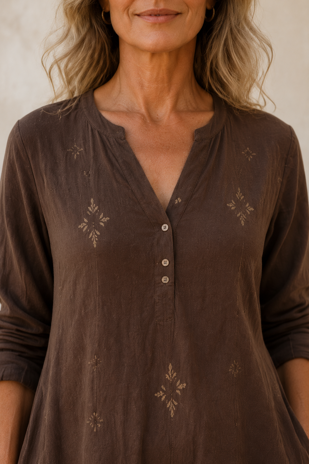 Cotton Blend Printed Shirt Dress - fabric close-up