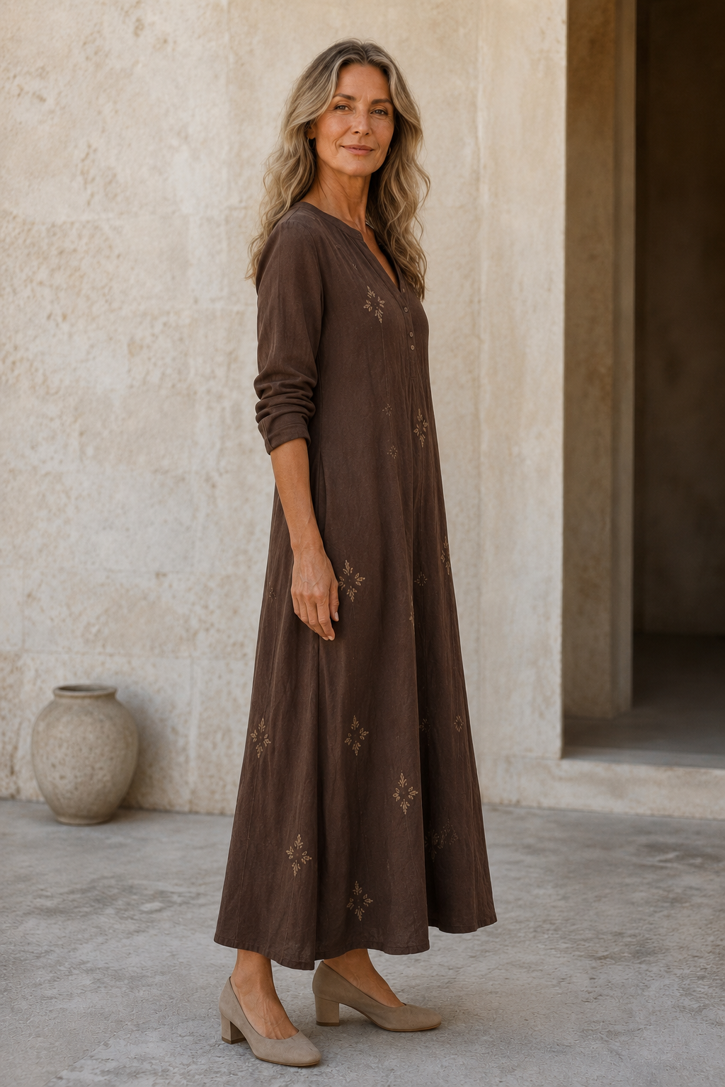 Cotton Blend Printed Shirt Dress - left side view