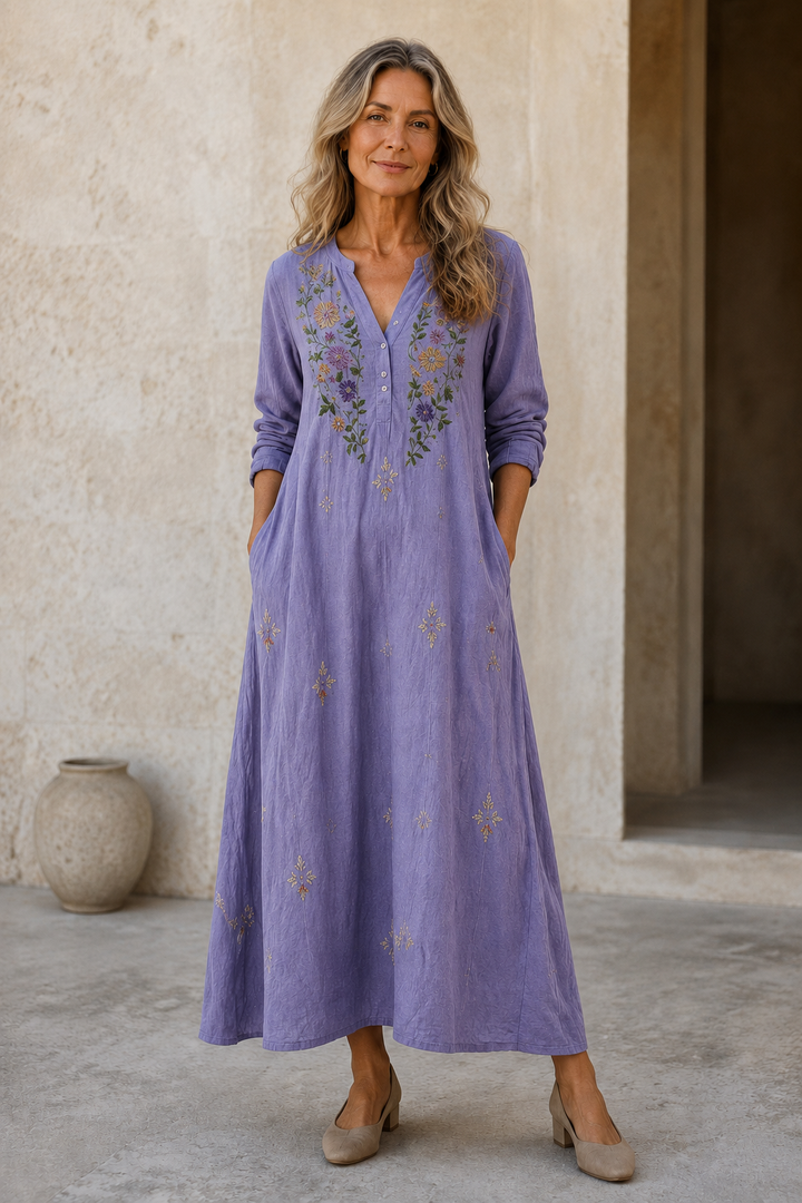 Cotton Blend Printed Shirt Dress - Purple