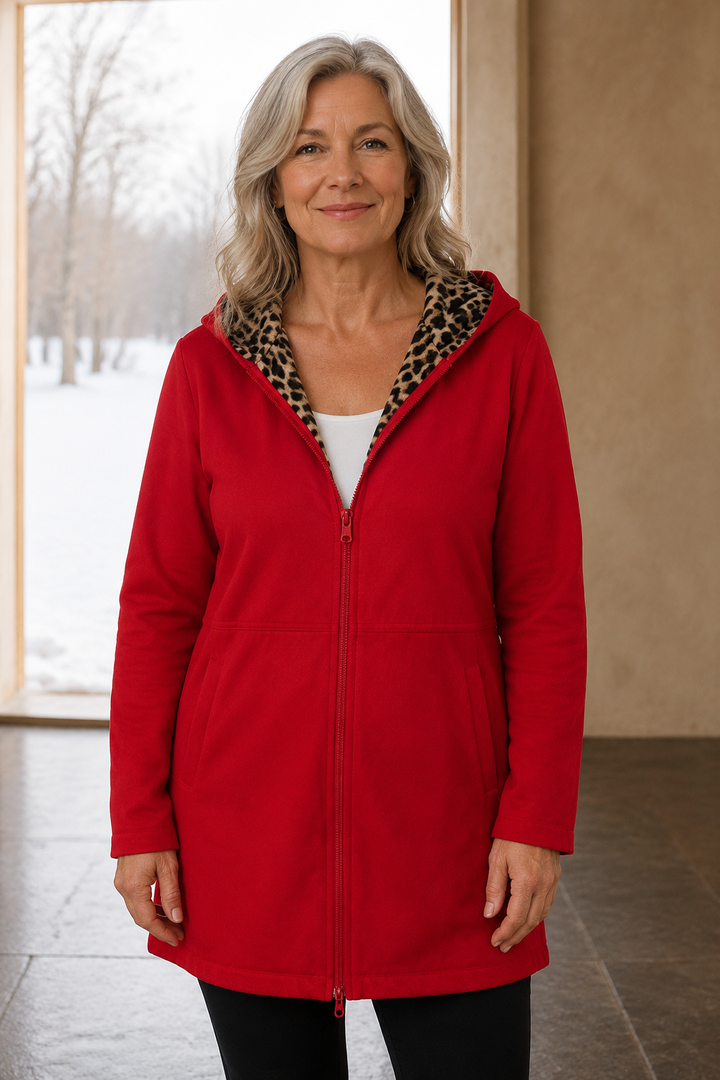 Cotton Blend Reversible Hooded Coat closed