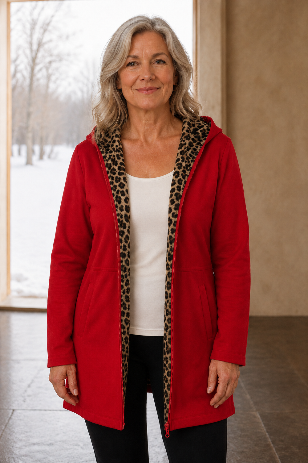Cotton Blend Reversible Hooded Coat open