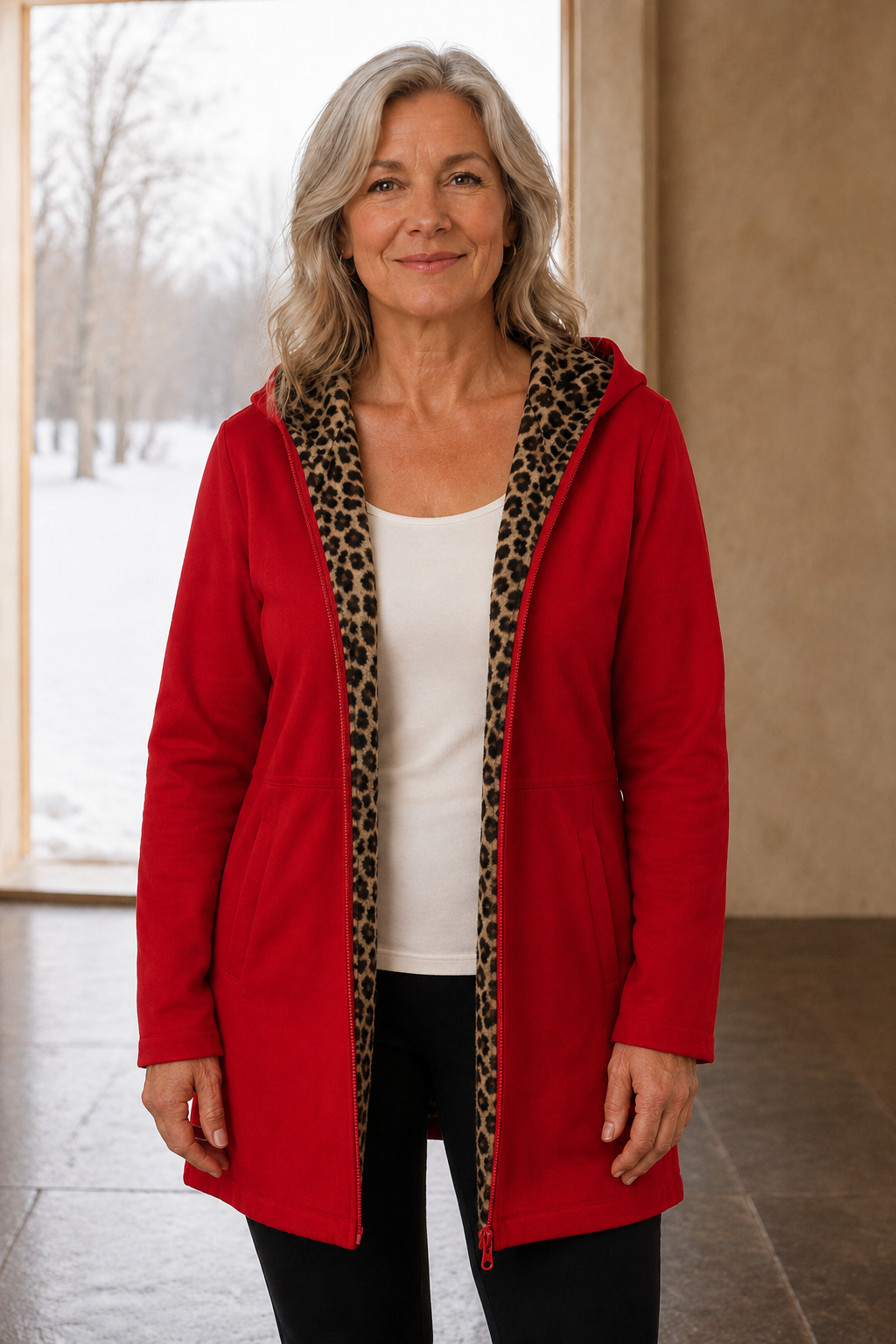 Cotton Blend Reversible Hooded Coat open