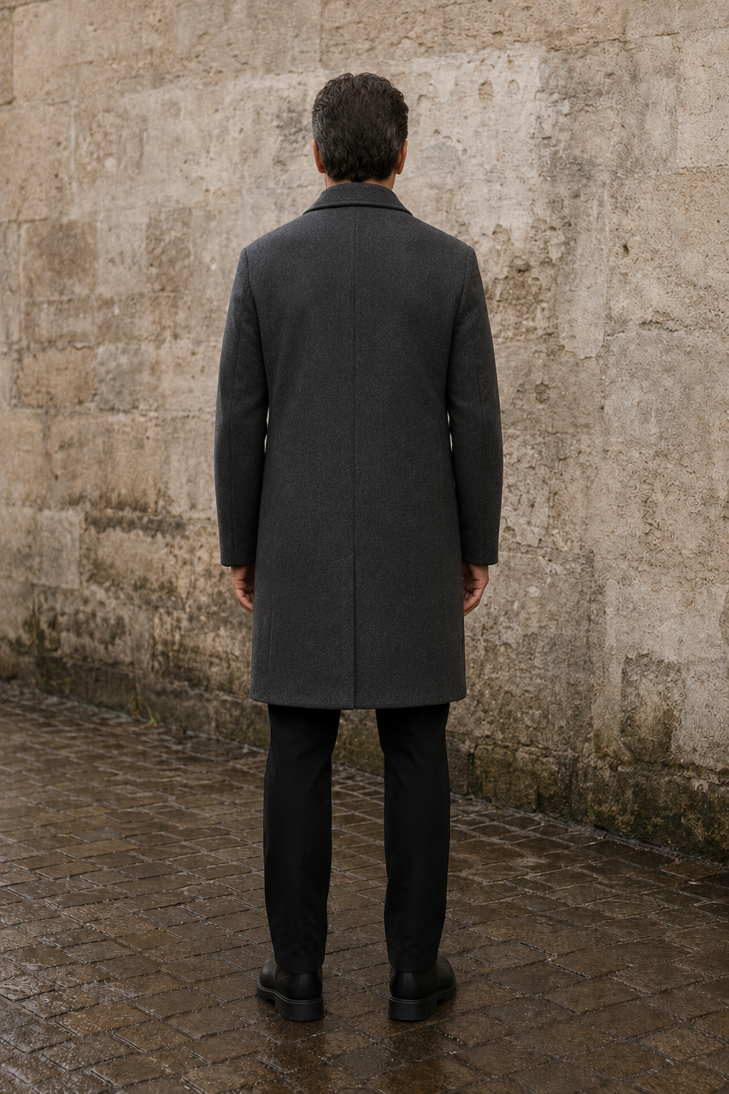Cotton Blend Tailored Winter Overcoat - back