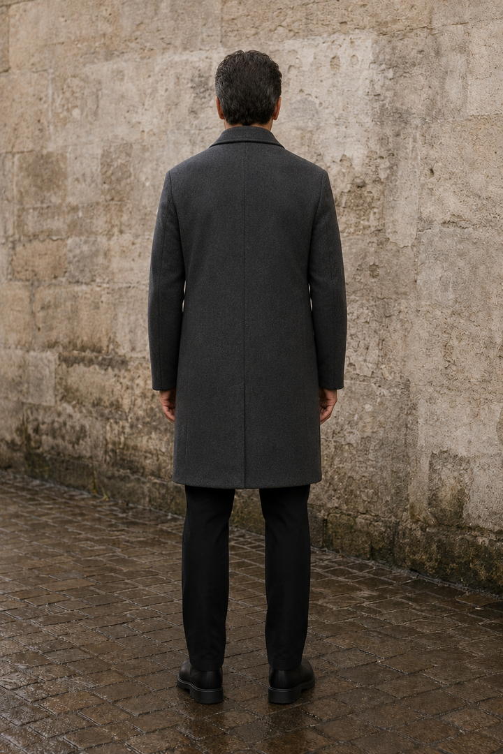 Cotton Blend Tailored Winter Overcoat - back