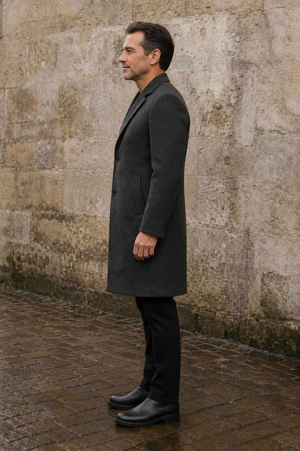 Cotton Blend Tailored Winter Overcoat - side