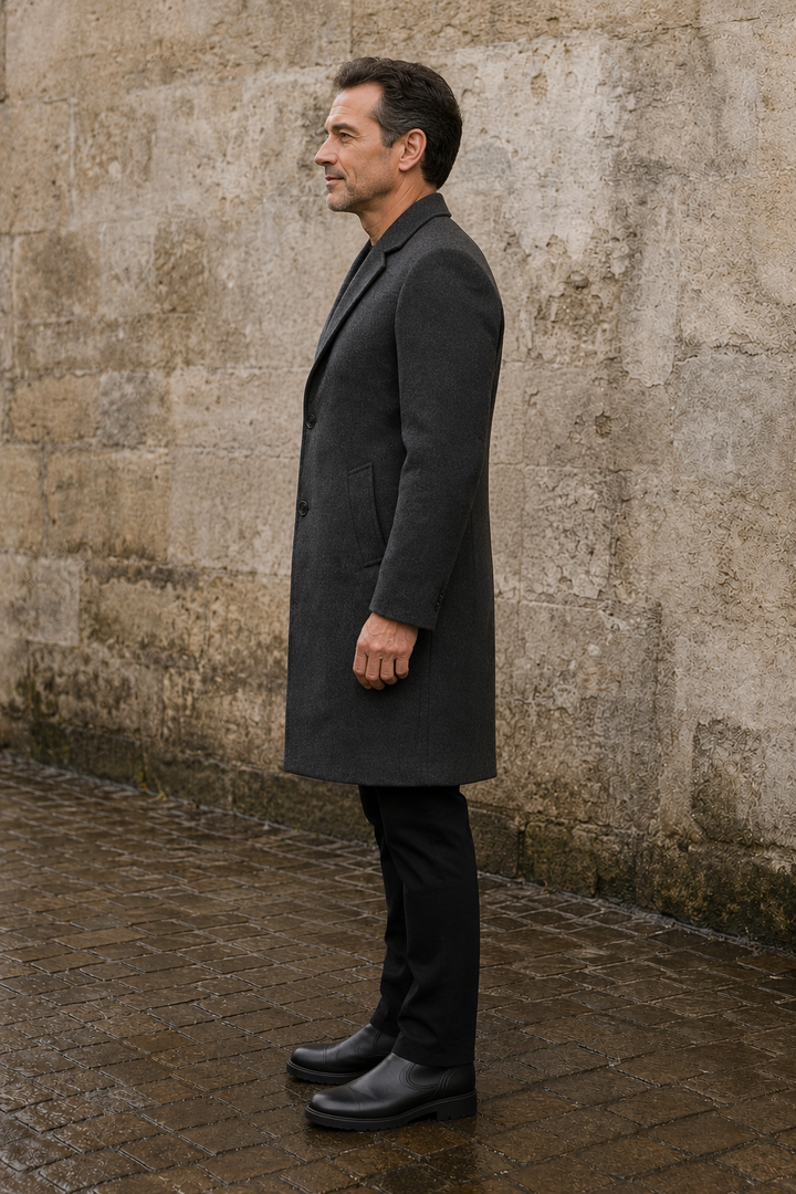 Cotton Blend Tailored Winter Overcoat - side