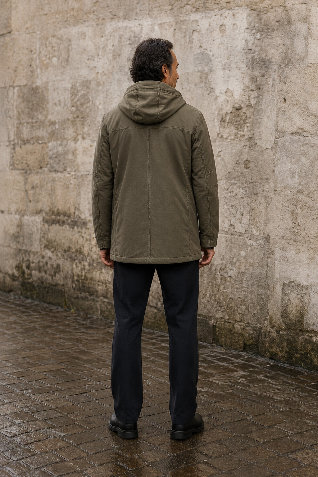 Cotton Blend Thermal Hooded Jacket - back view