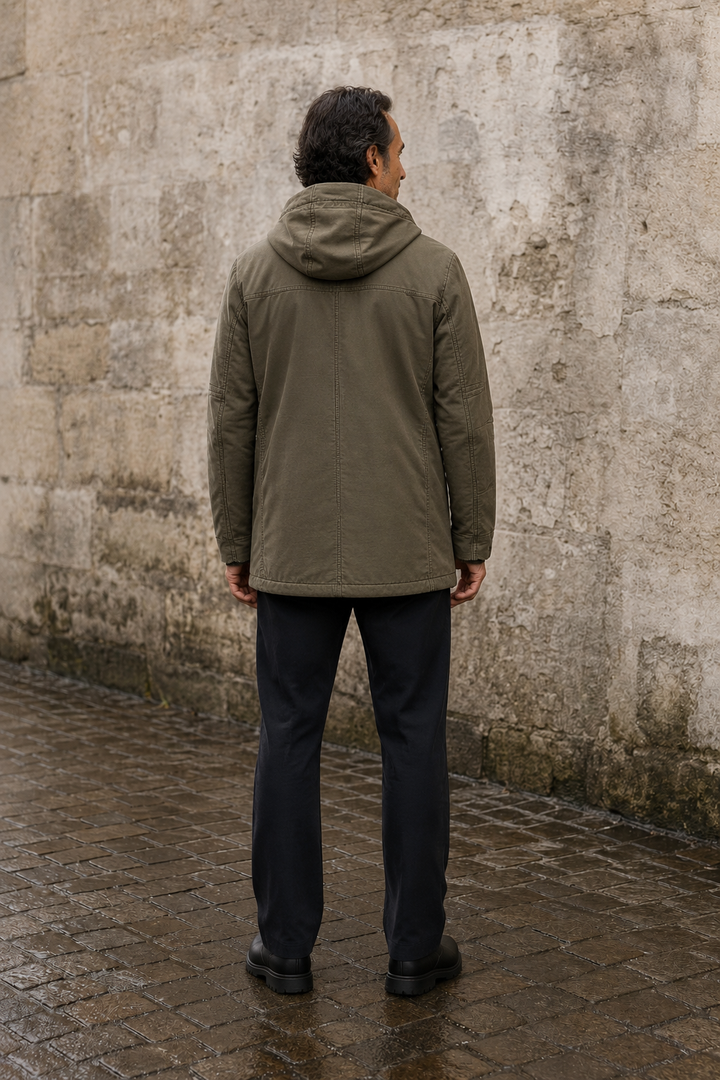 Cotton Blend Thermal Hooded Jacket - back view