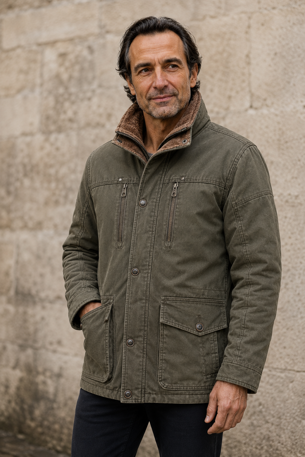 Cotton Blend Thermal Hooded Jacket - close-up