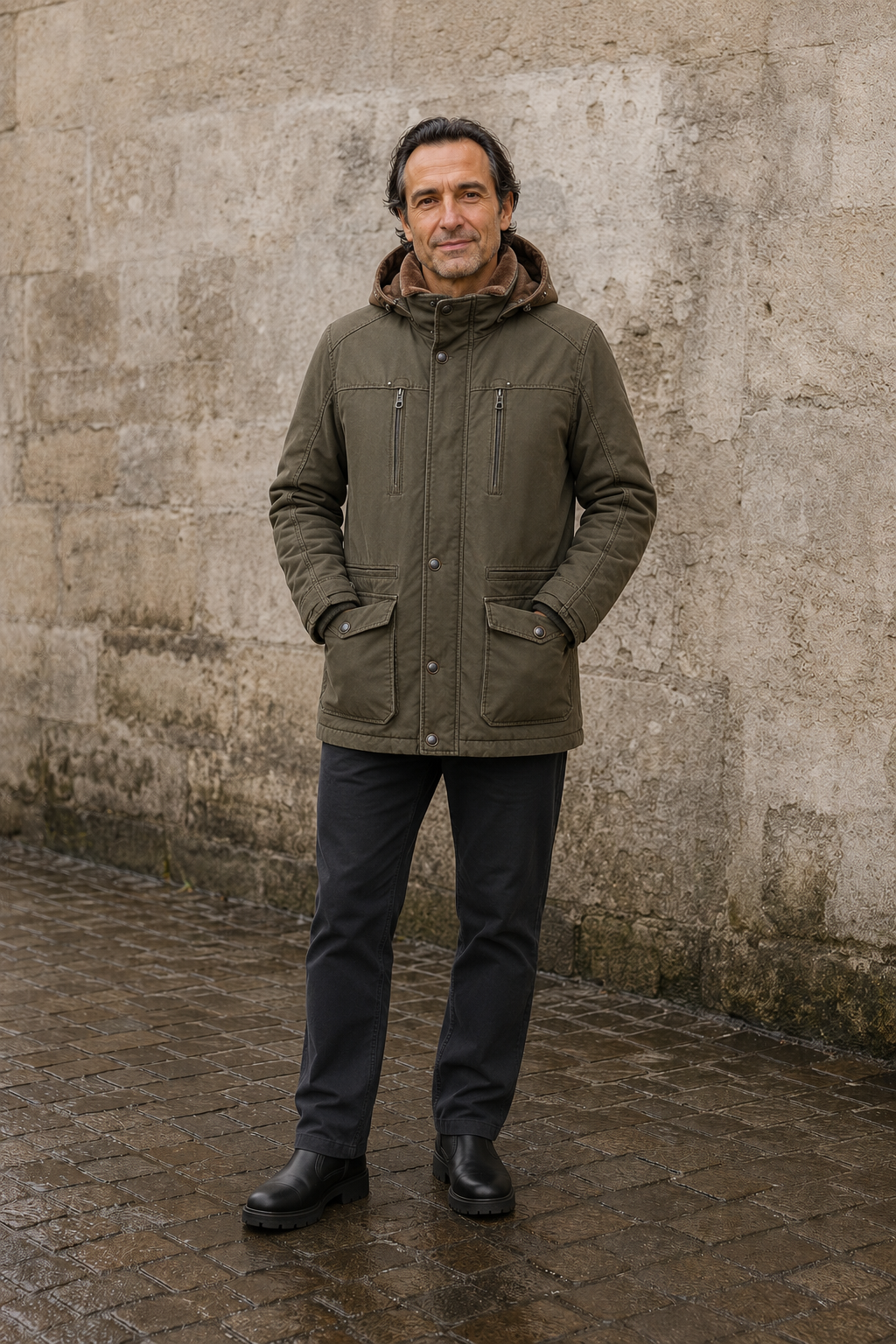 Cotton Blend Thermal Hooded Jacket - hero closed