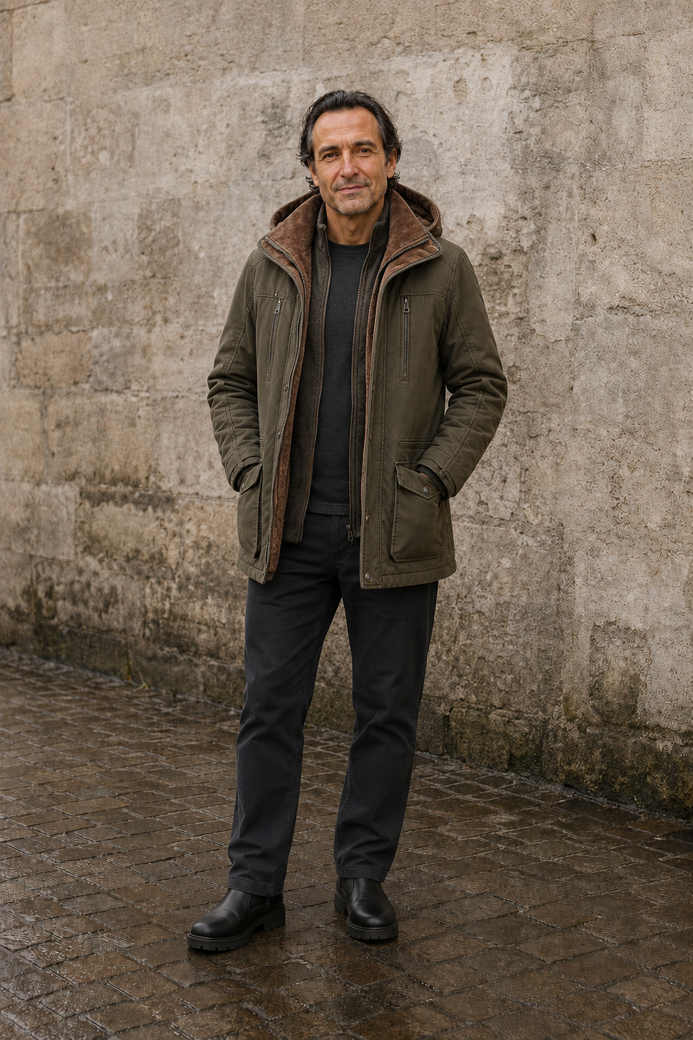 Cotton Blend Thermal Hooded Jacket - hero open