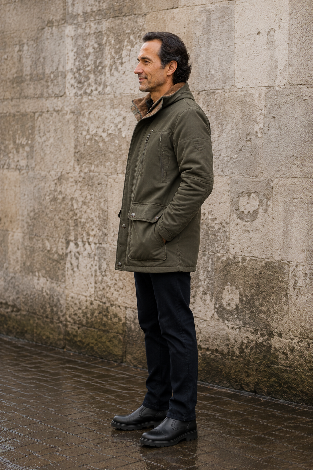 Cotton Blend Thermal Hooded Jacket - side view