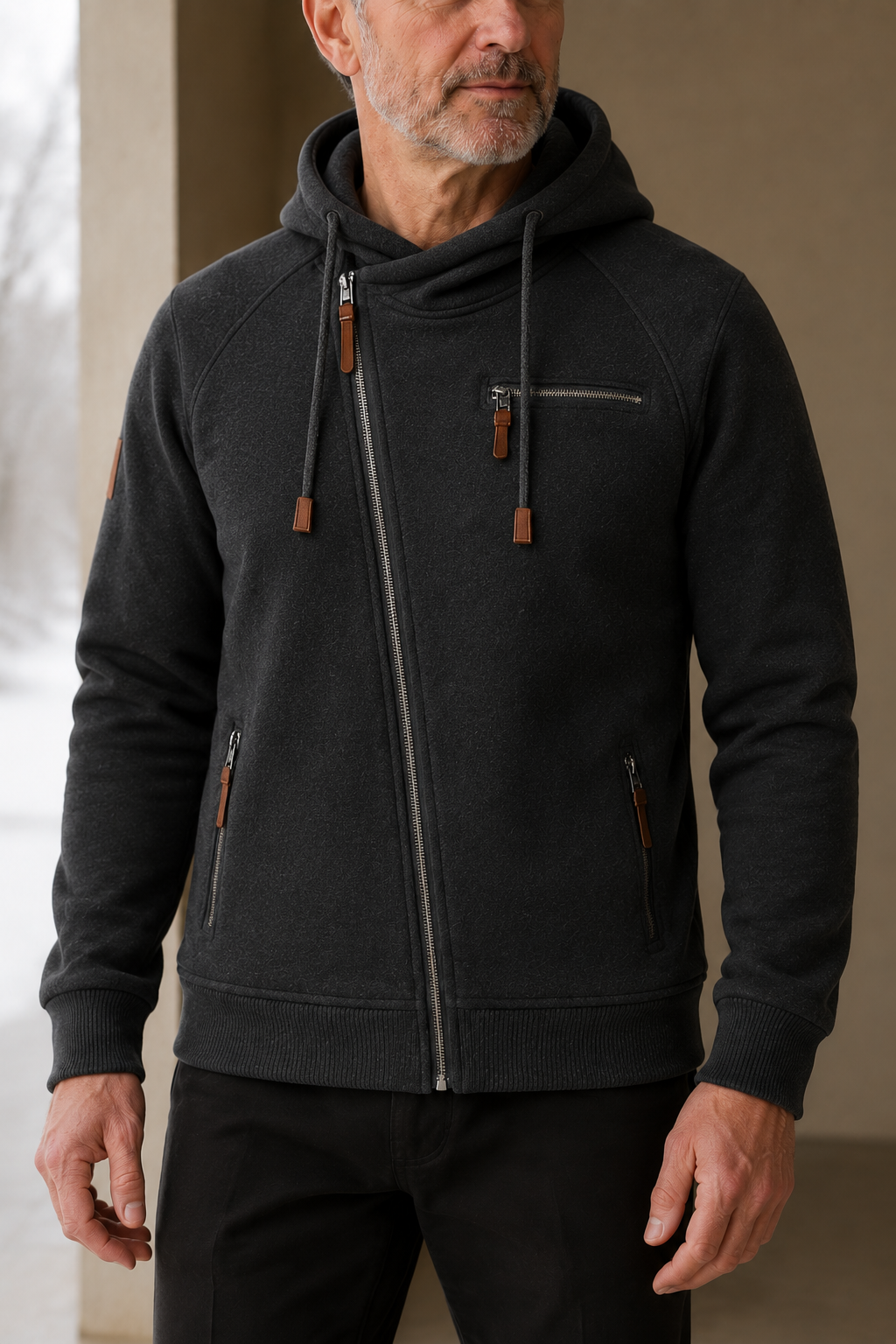Cotton Blend Zip Up Hoodie - close-up