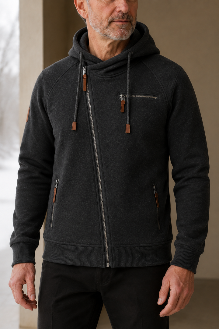 Cotton Blend Zip Up Hoodie - close-up
