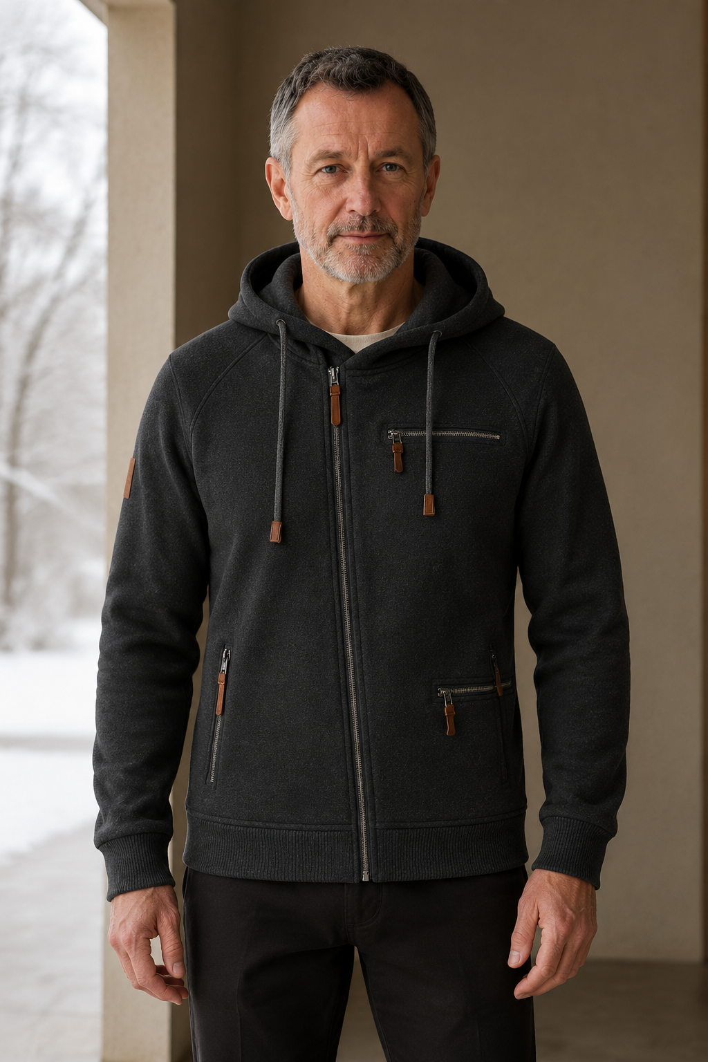 Cotton Blend Zip Up Hoodie - hero closed
