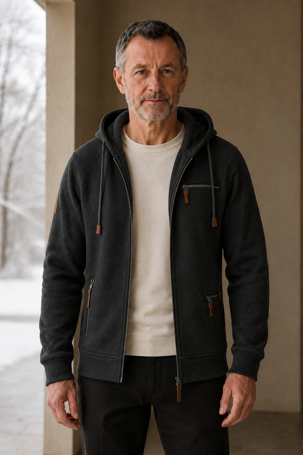 Cotton Blend Zip Up Hoodie - hero open