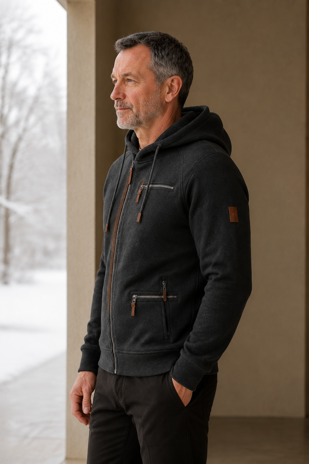Cotton Blend Zip Up Hoodie - side