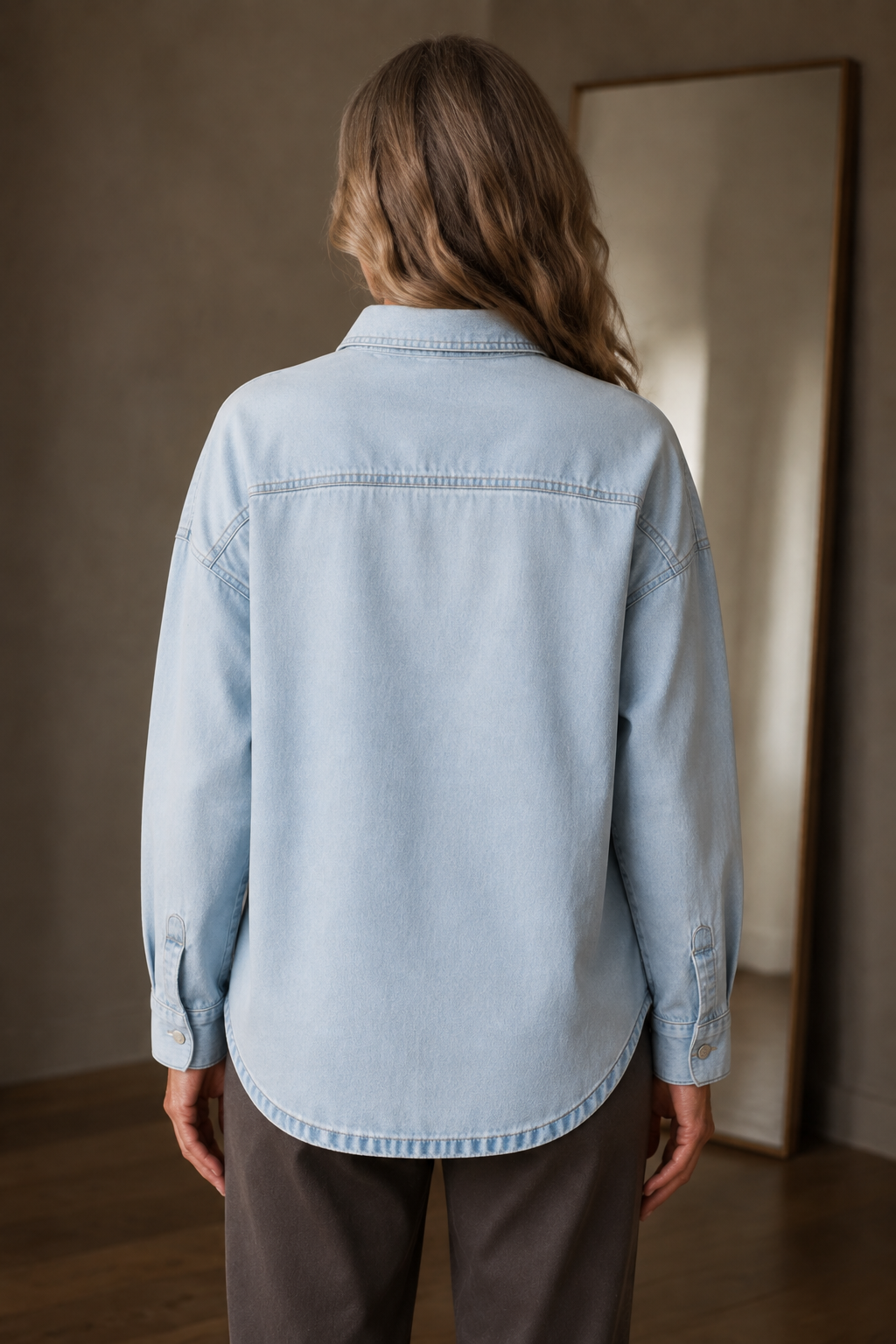 Cotton Denim Shirt Jacket - Light Blue