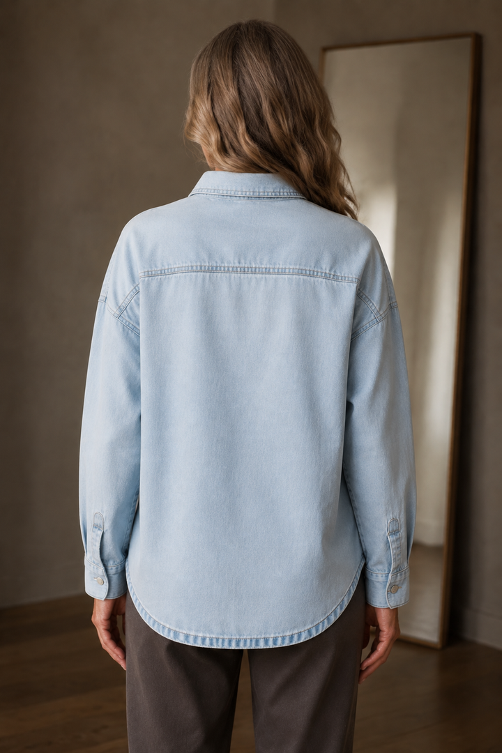 Cotton Denim Shirt Jacket - Light Blue