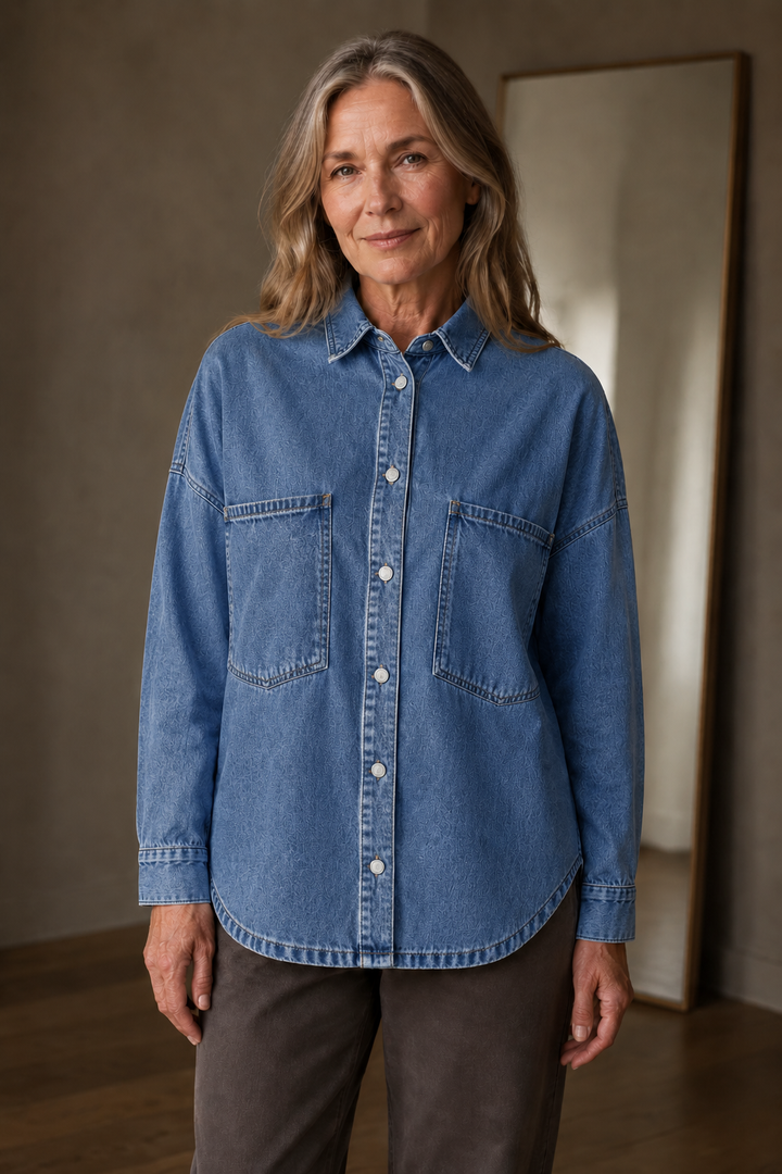 Cotton Denim Shirt Jacket - Blue