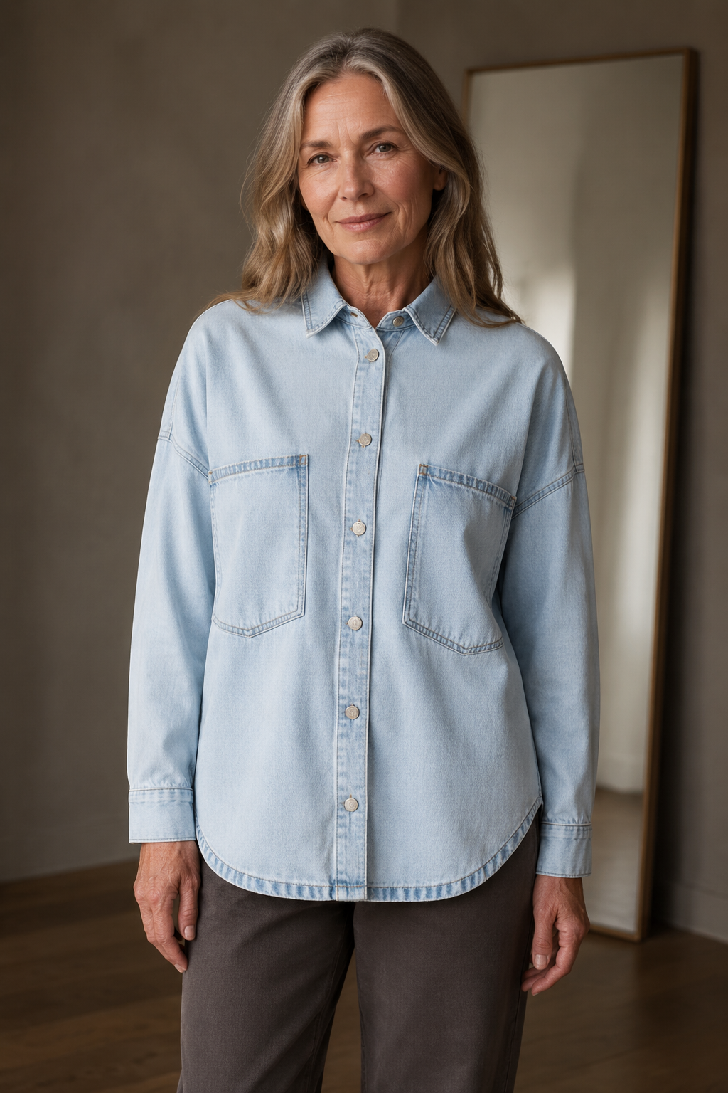 Cotton denim shirt jacket closed