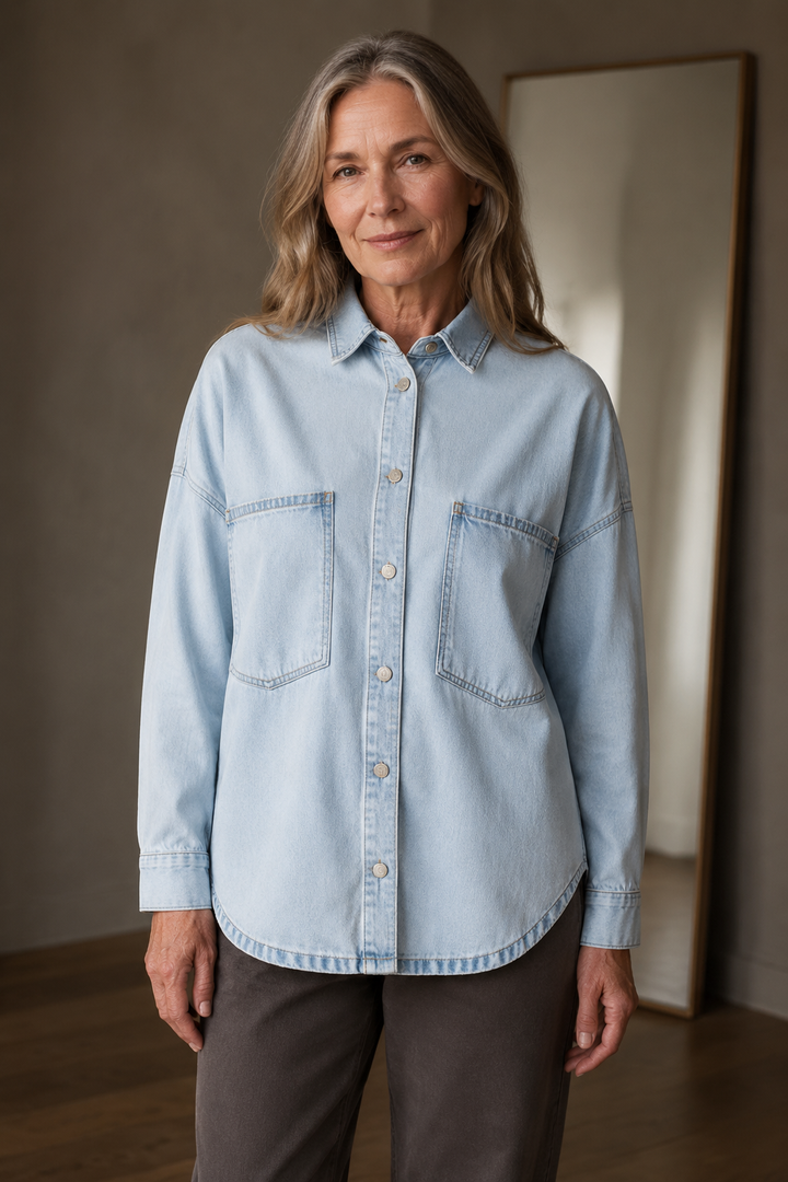 Cotton denim shirt jacket closed