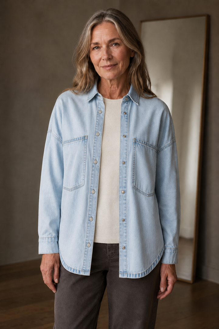 Cotton denim shirt jacket open