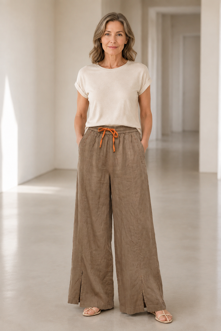 Cotton Linen Drawstring Wide Leg Pants