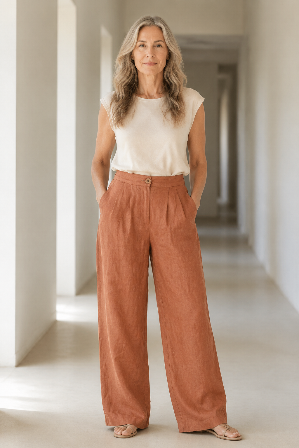 Cotton Linen Pleated Culotte Trousers