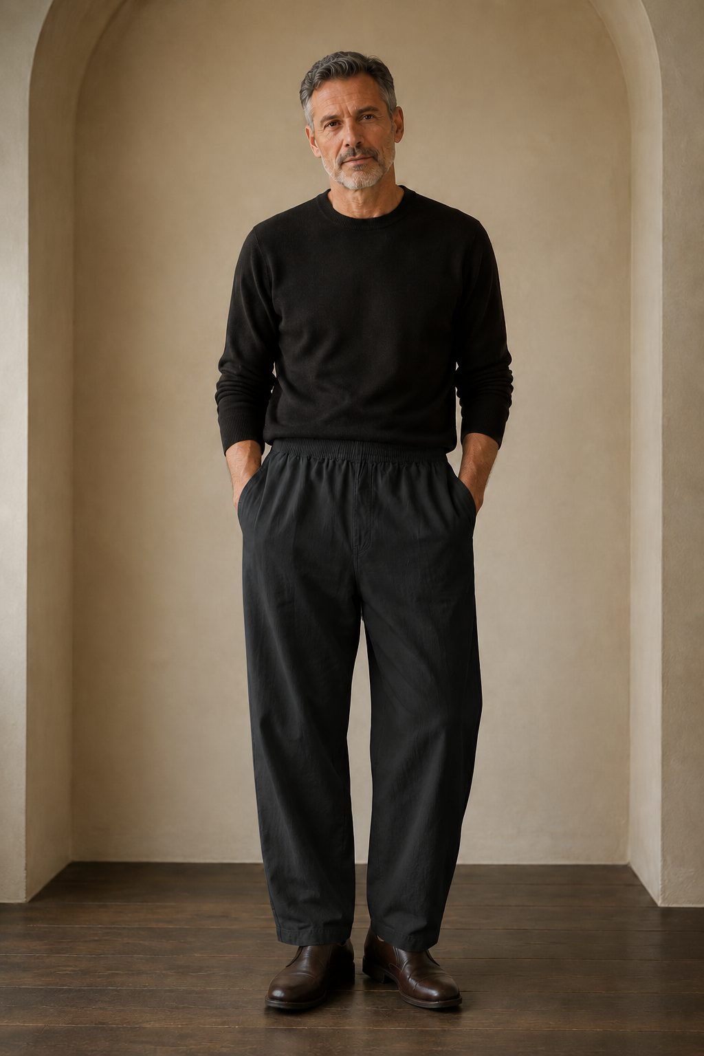 Black relaxed wide leg trousers front hero