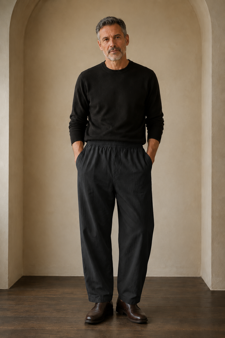 Black relaxed wide leg trousers front hero