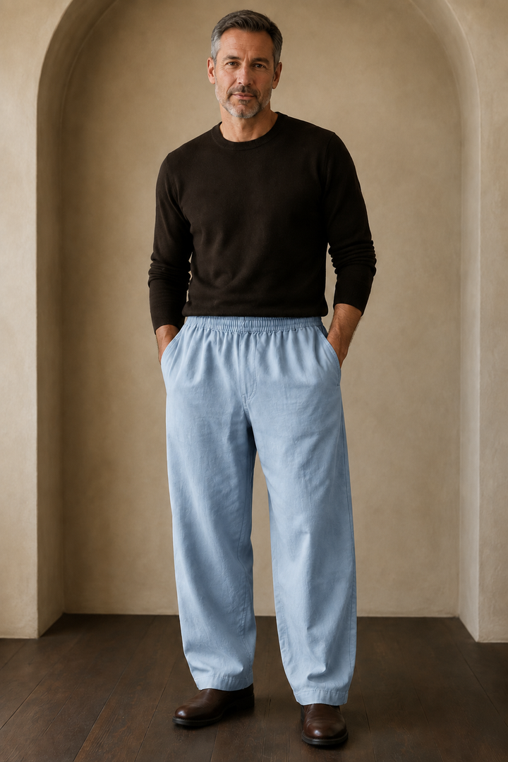 Sky blue relaxed wide leg trousers front hero
