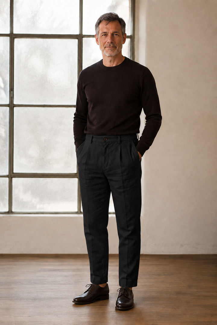 Black tapered ankle trousers front hero