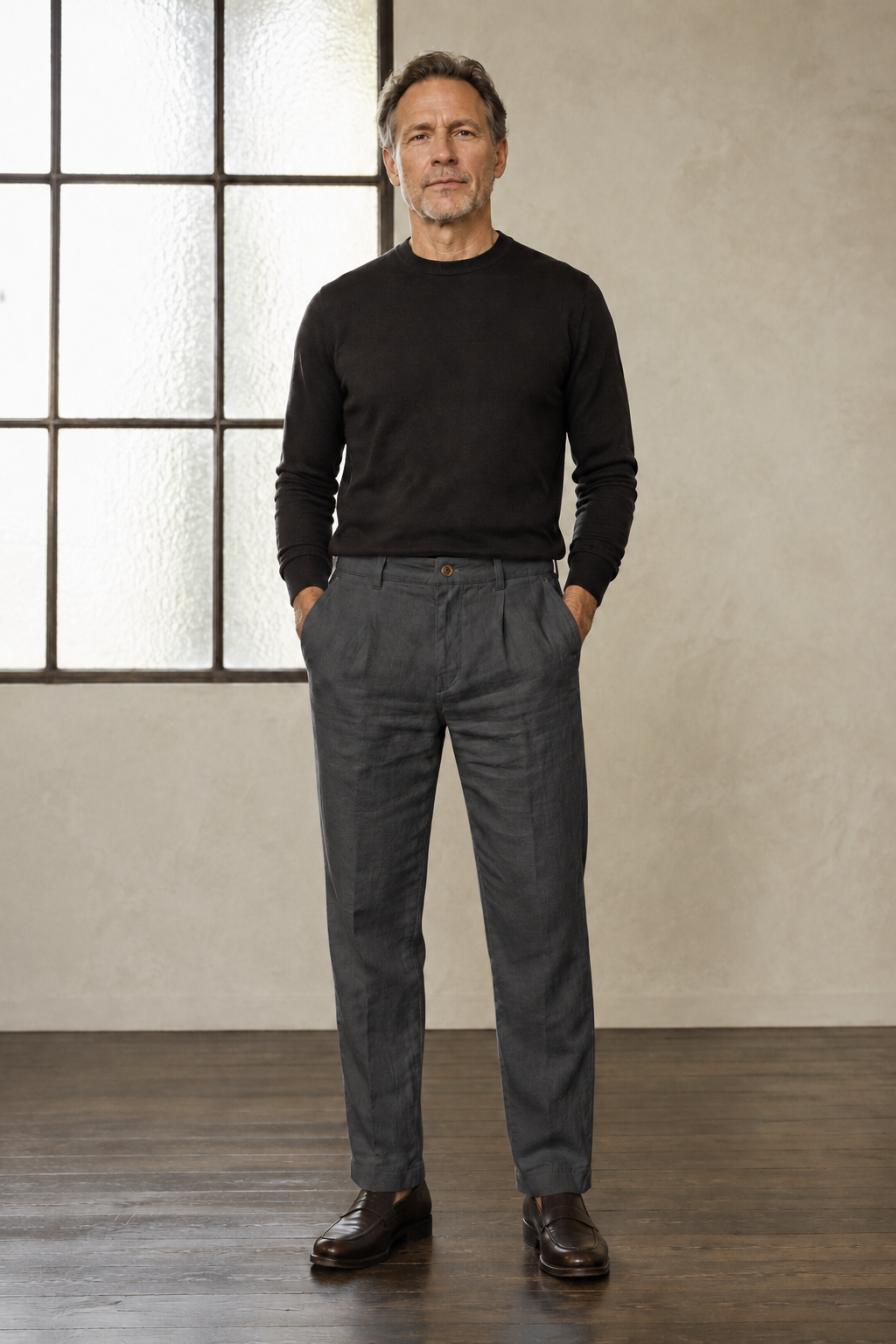 Dark grey tapered ankle trousers front hero