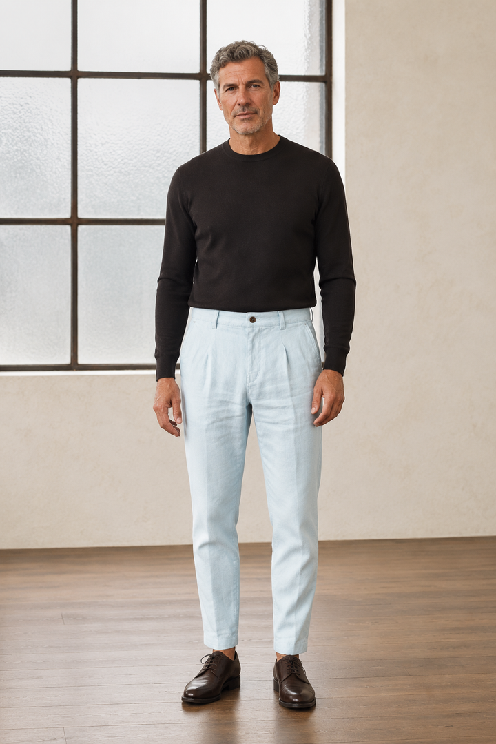 Light blue tapered ankle trousers front hero