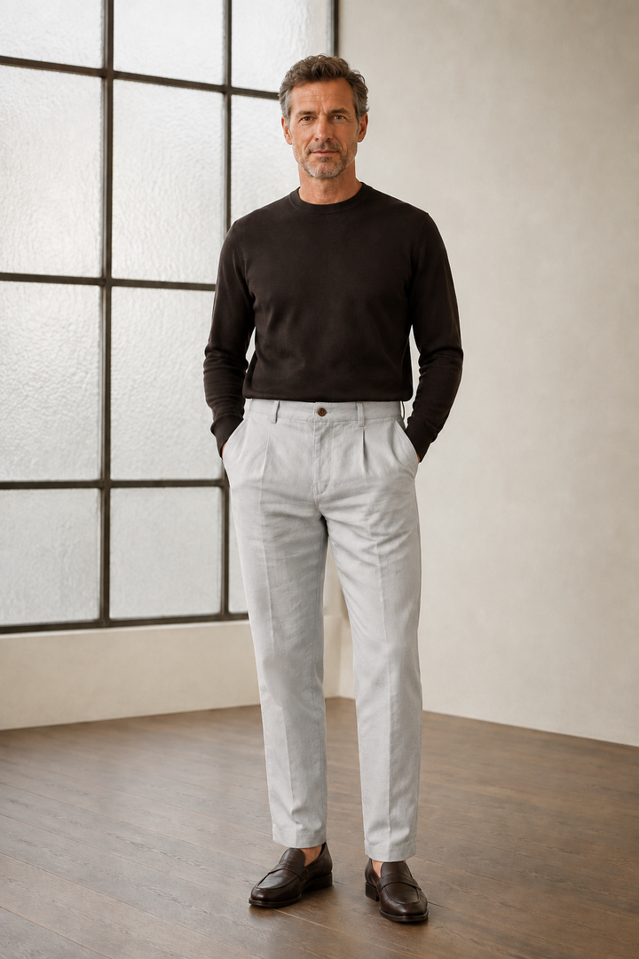 Light grey tapered ankle trousers front hero