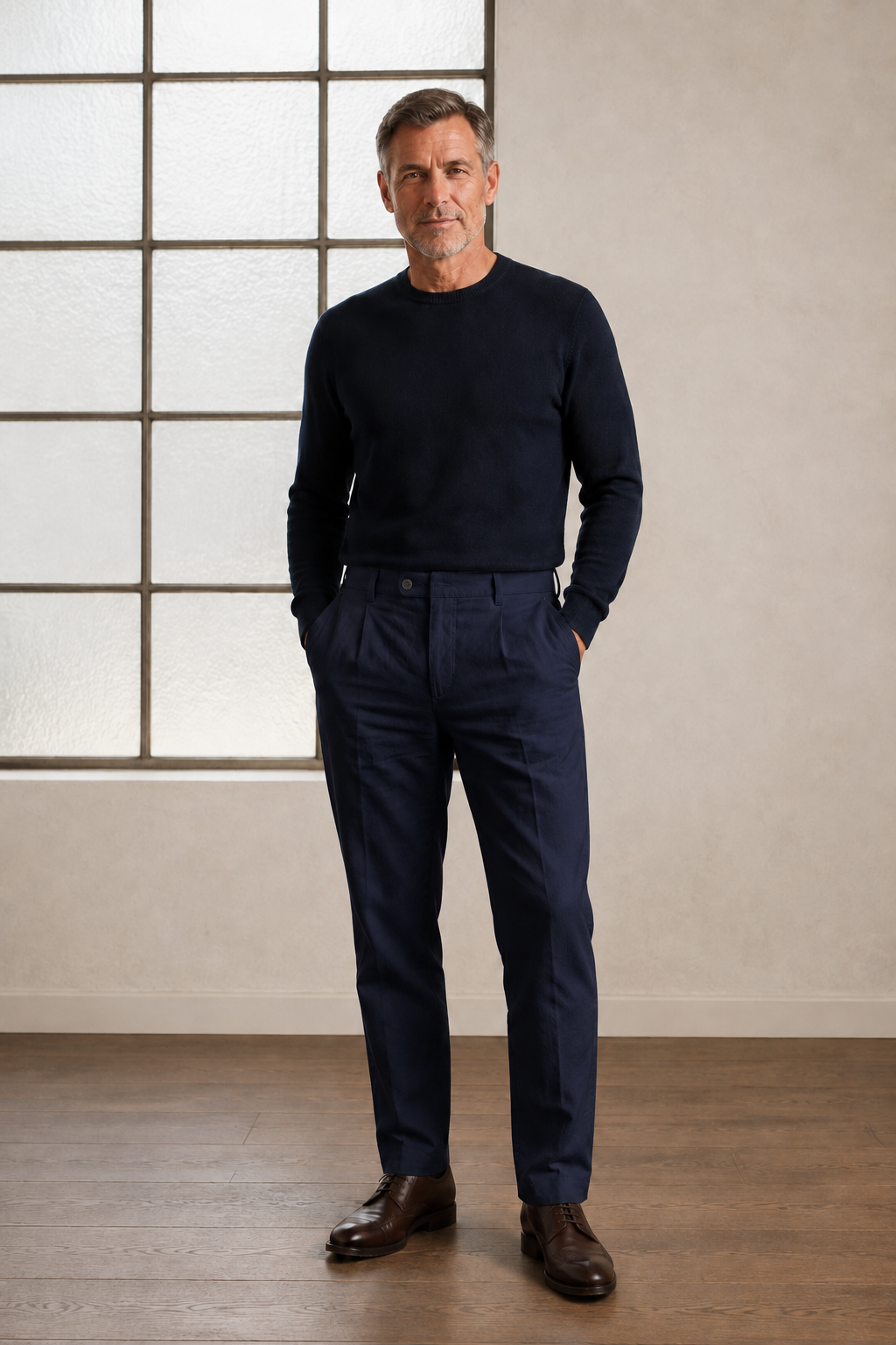Navy tapered ankle trousers front hero