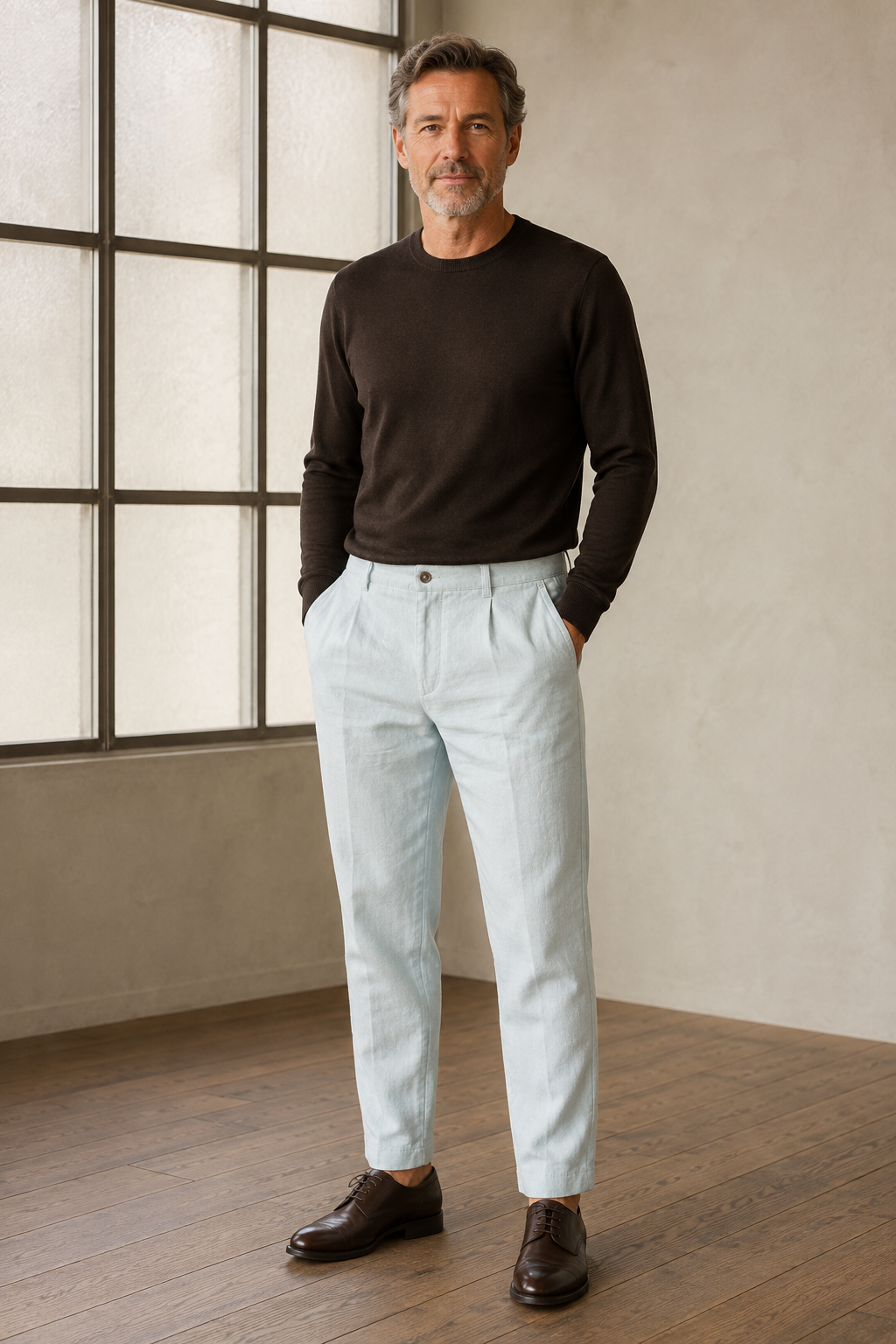 Light blue tapered ankle trousers waist to hem