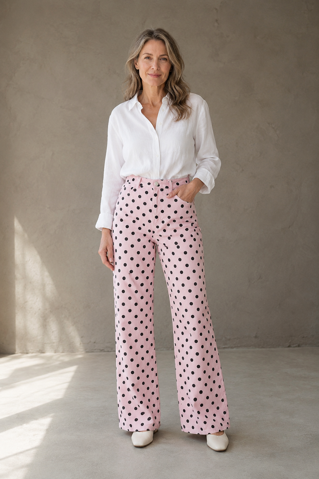 Cotton Polka Dot Wide Leg Trousers