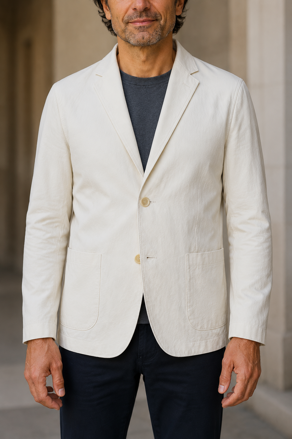 Cotton Single Breasted Notch Lapel Blazer - close-up