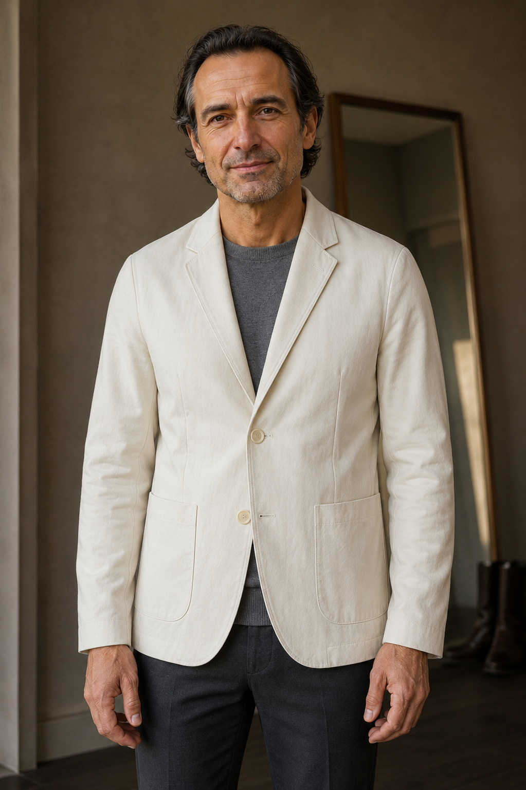 Cotton Single Breasted Notch Lapel Blazer - hero closed