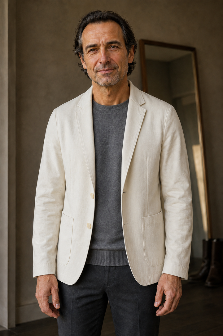 Cotton Single Breasted Notch Lapel Blazer - hero open